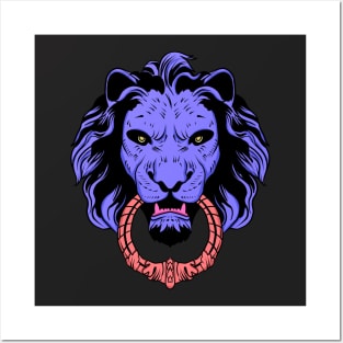 Blue with pink lion head Posters and Art